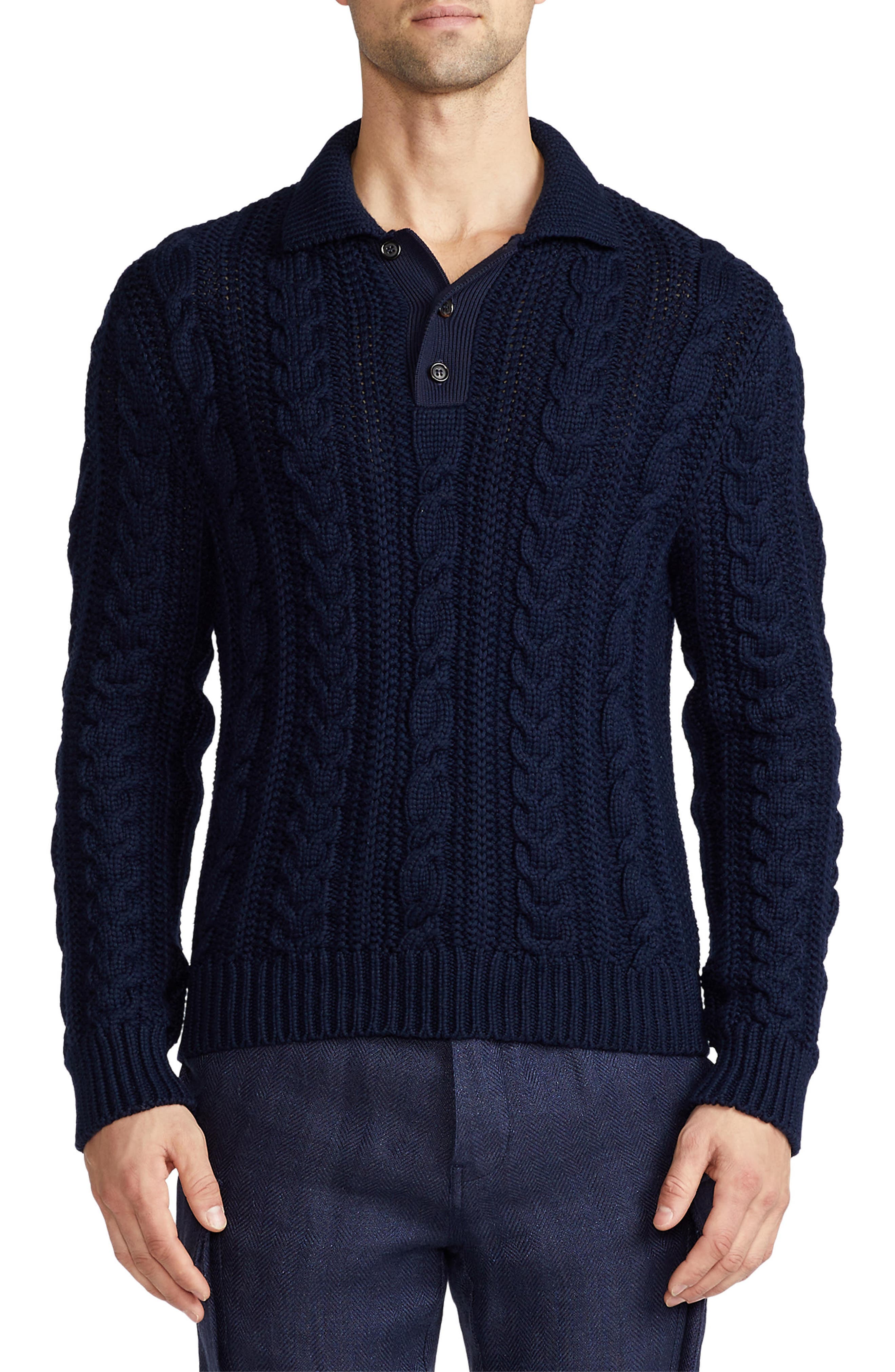 Mens New Cable Knit Jacquard Long Sleeve Pullover Jumper Sweater S to XL